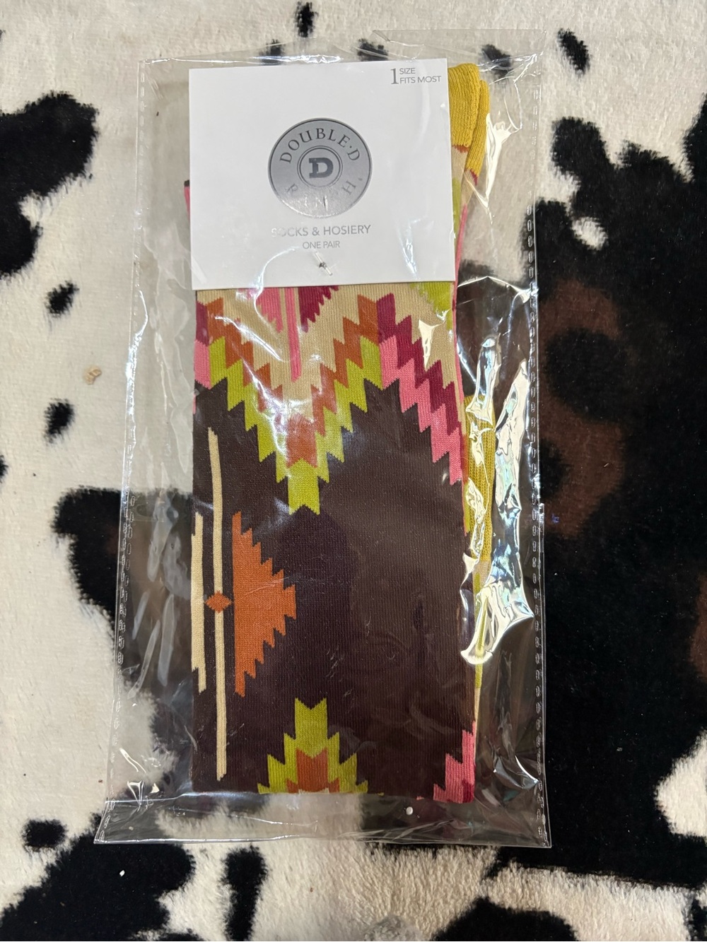 Double D Ranch Thunderhead Threads Aztec Knee-High Socks in Mustard, Pink, Brown - Picture 2 of 4